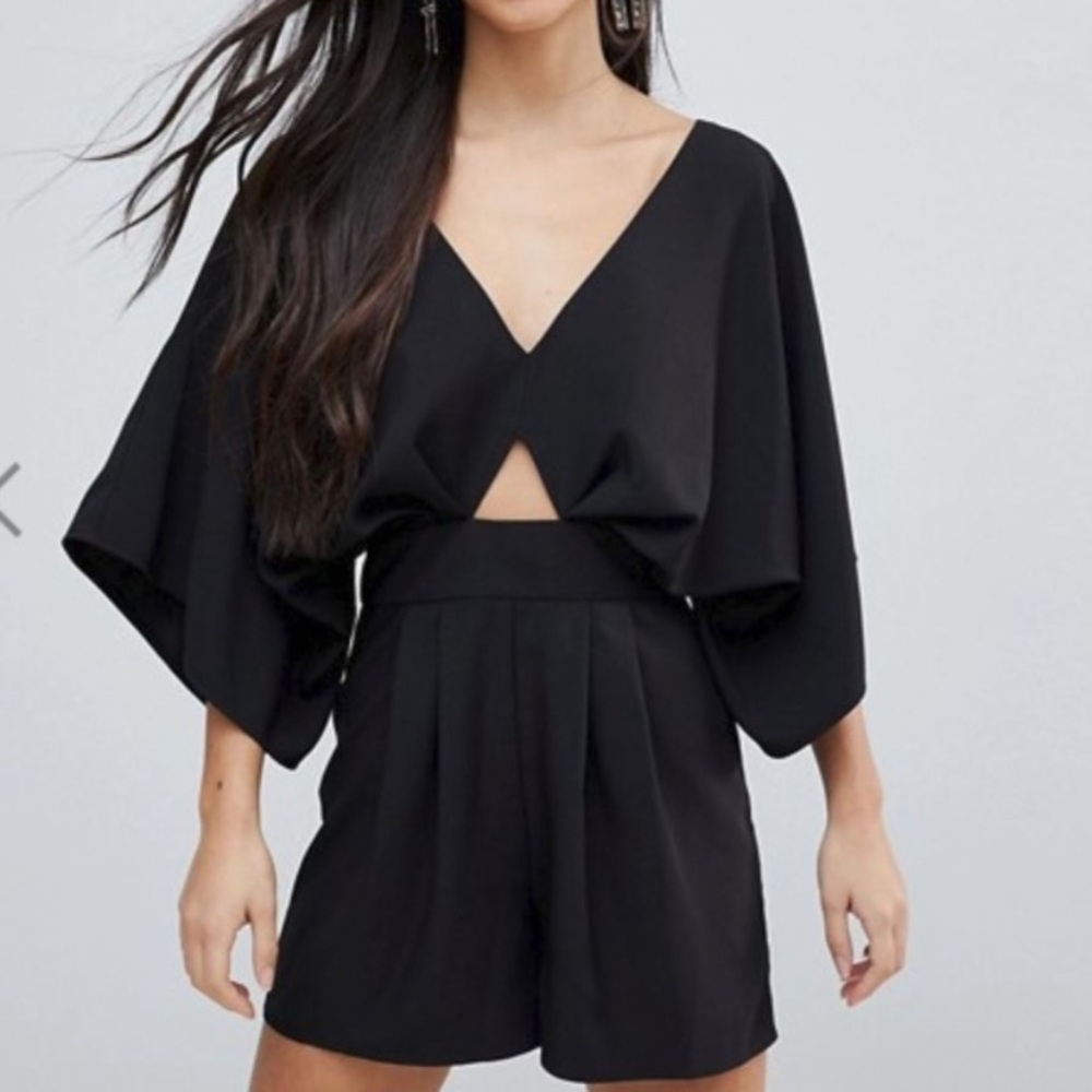 ASOS Shorts Romper Black Cutouts Pleated Shorts Sleeved Shorts Romper Jumpsuit